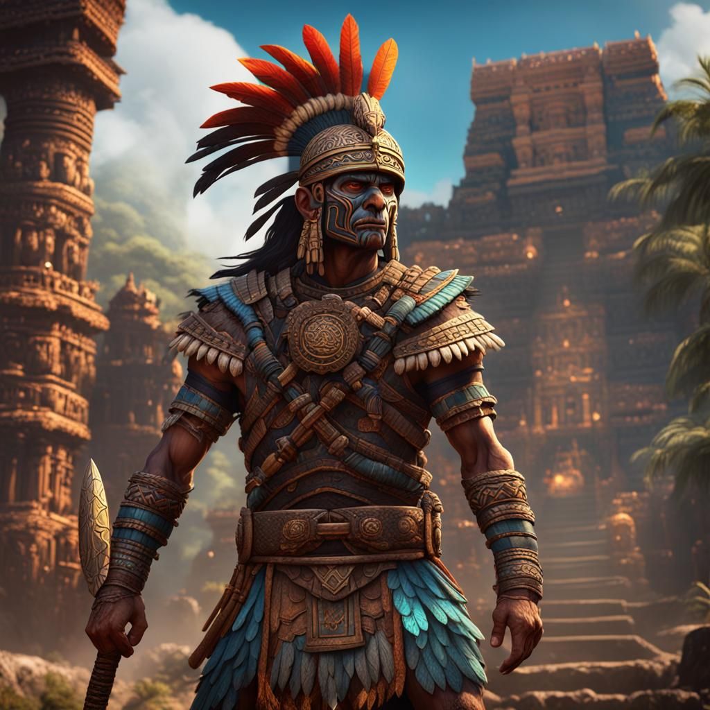 Detailed Aztec Warrior Matte Painting