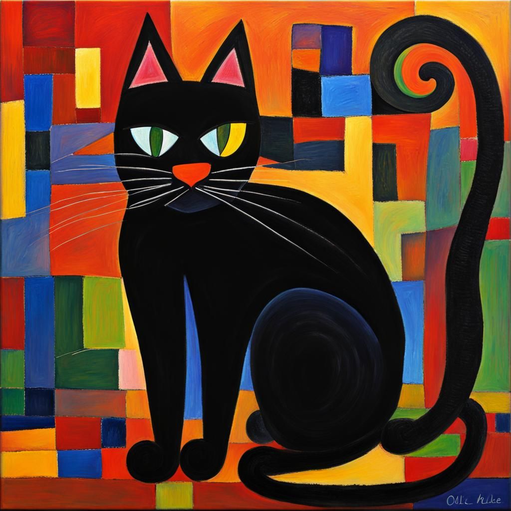 Black Cat in Expressionist Style