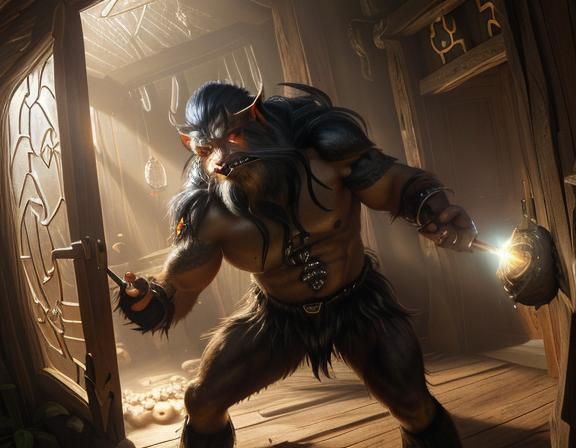 Grendel Breaks Heorot's Door: Hyperrealistic Concept Art