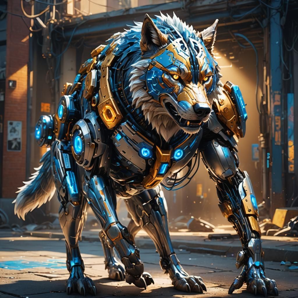 Cybernetic Wolf Concept Art in Vibrant Colors