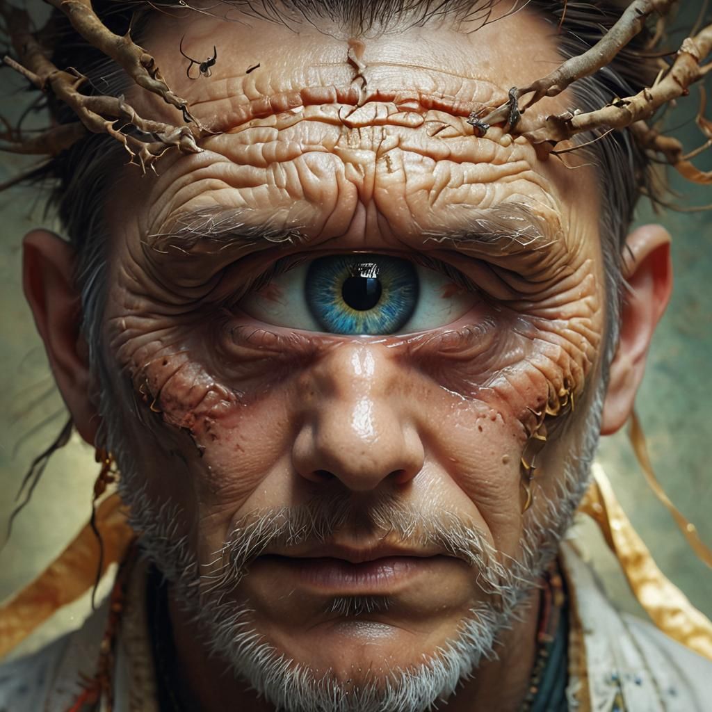 Biopunk Hypnotherapist with Trippy Eyes in God Rays