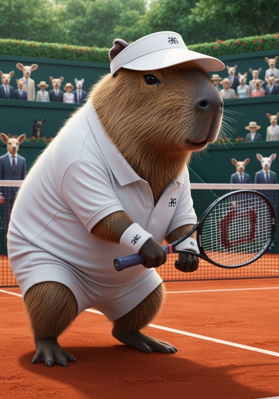 Capybara Tennis Player on Clay Court