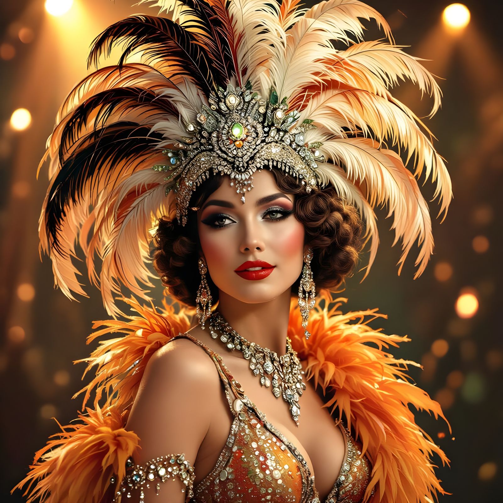 Vintage Cabaret Dancer in Sequins and Feathers