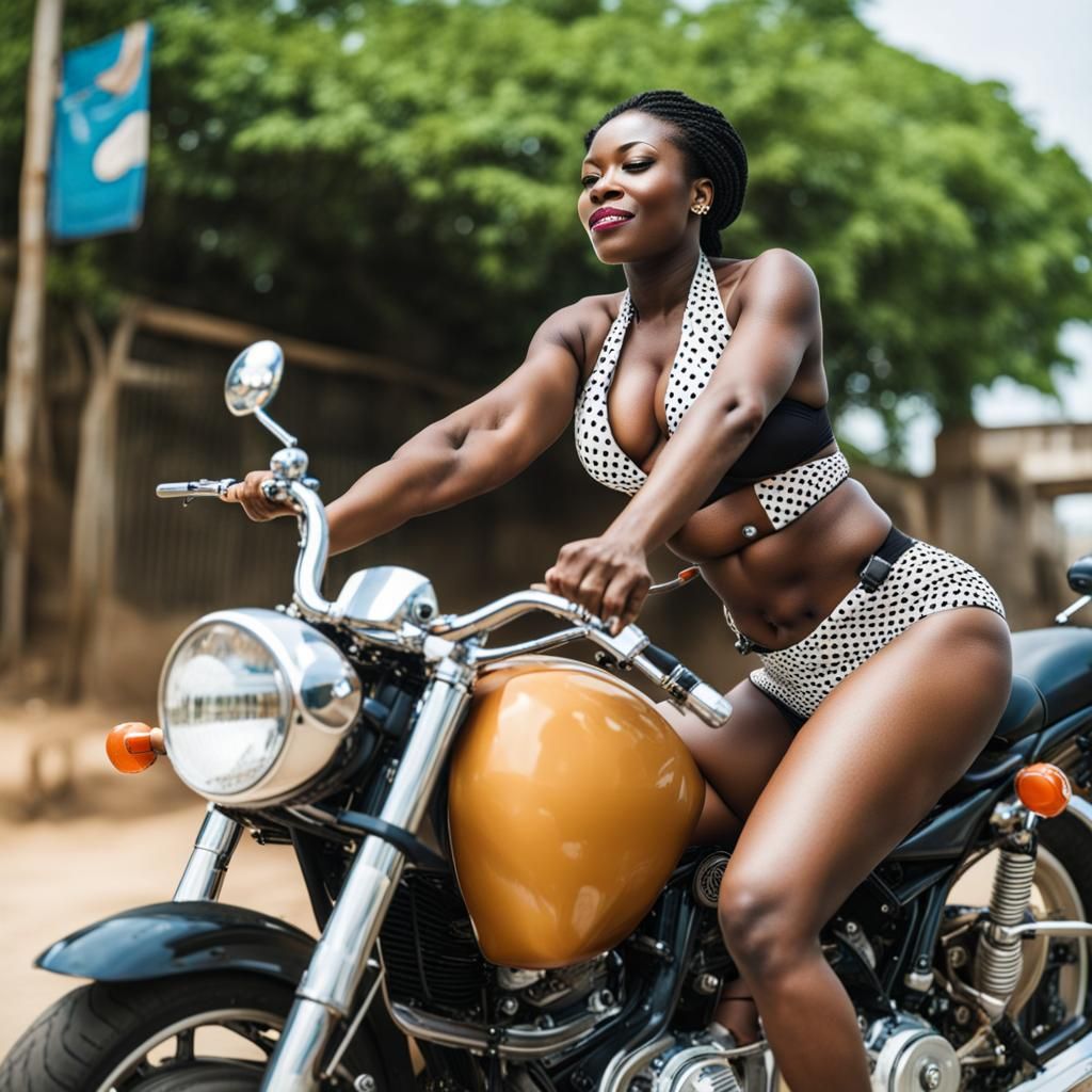 Nigerian Woman on Motorbike in Bikini Close-up