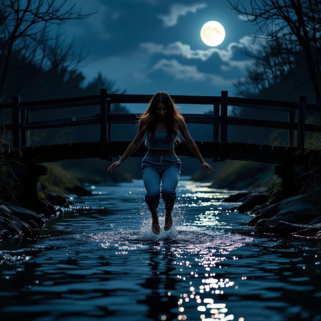 Woman Leaps From Bridge Under Full Moon