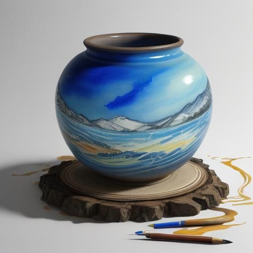 Boho Potter at Work: Pen, Ink and Watercolor Sketch