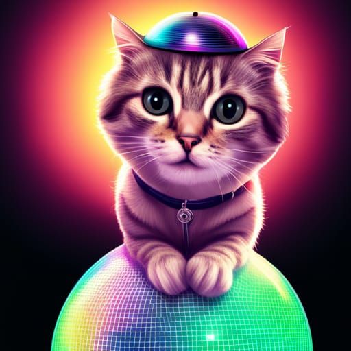 Disco Cat Under Disco Ball Digital Art
