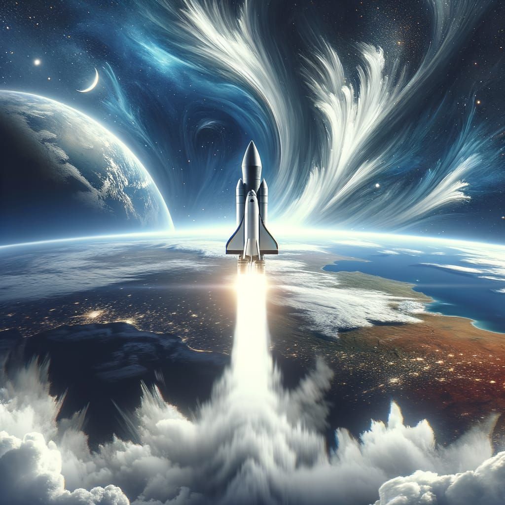 Rocket Soaring Through Space Above Earth