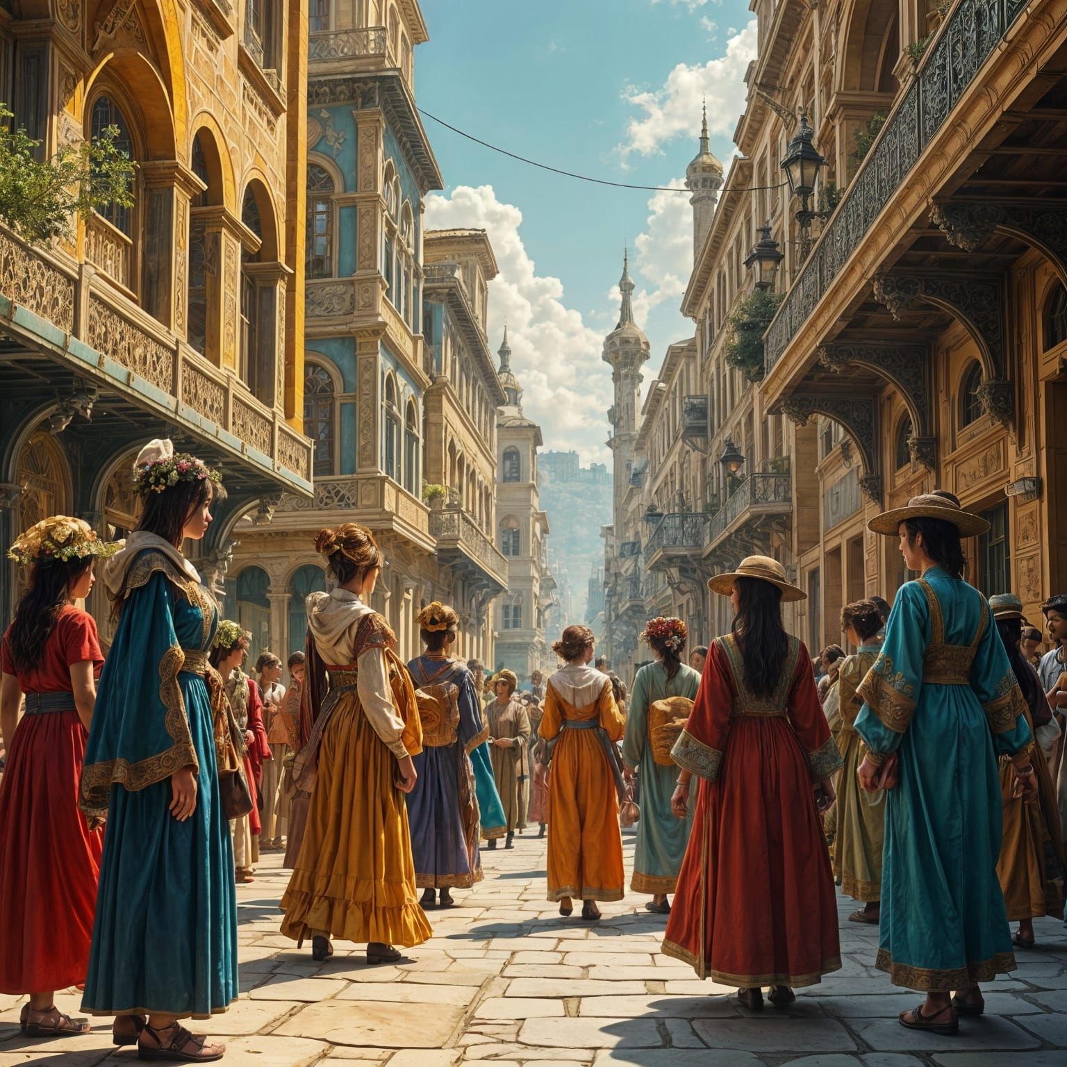 Eco-Friendly Cityscape in Art Nouveau Style