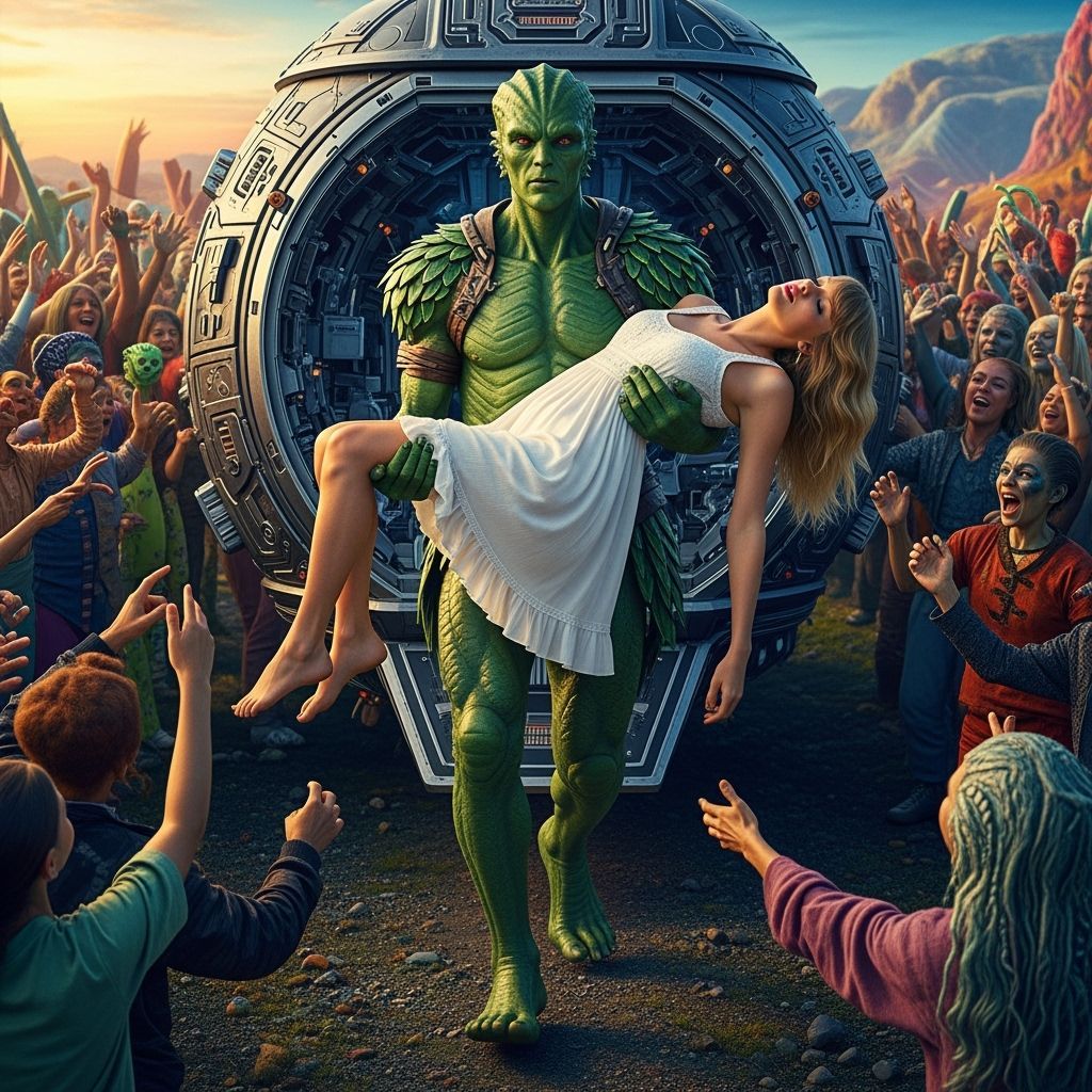 Alien Greets Human Popstar: Hyperrealistic Rendering