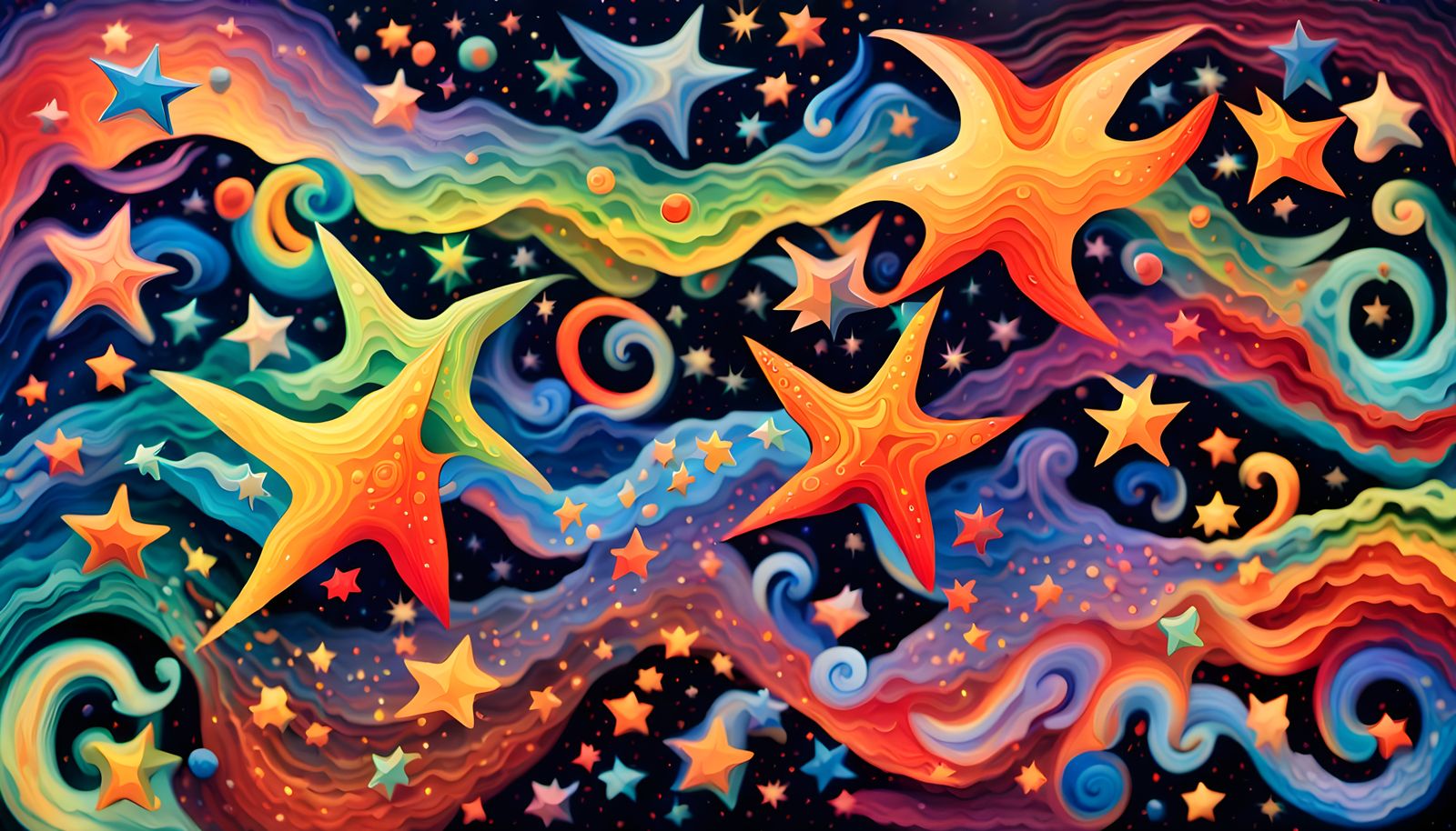Iridescent Stars in Aboriginal Painting Style