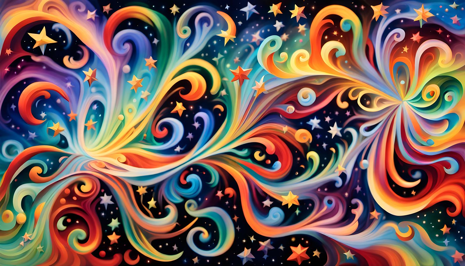 Iridescent Stars Dancing in Aboriginal Painting Style