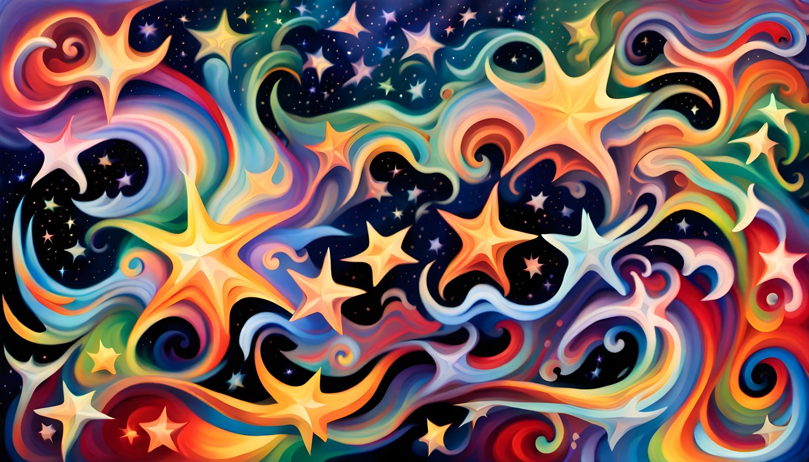 Iridescent Stars Form Cosmic Being in Aboriginal Painting