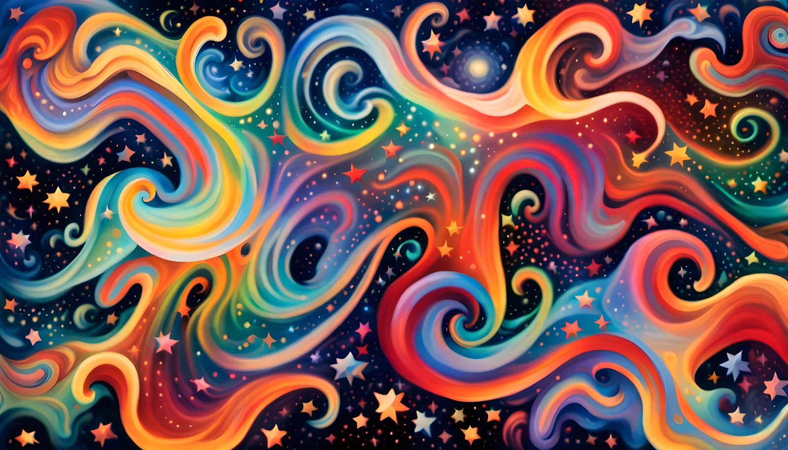 Iridescent Stars Form Cosmic Beings in Aboriginal Painting