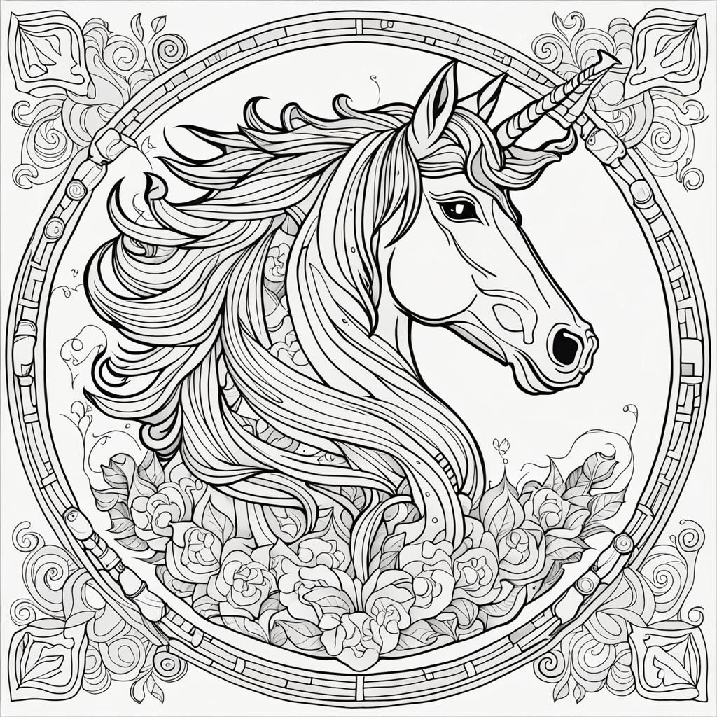Unicorn Symbol Mandala Coloring Page Illustration