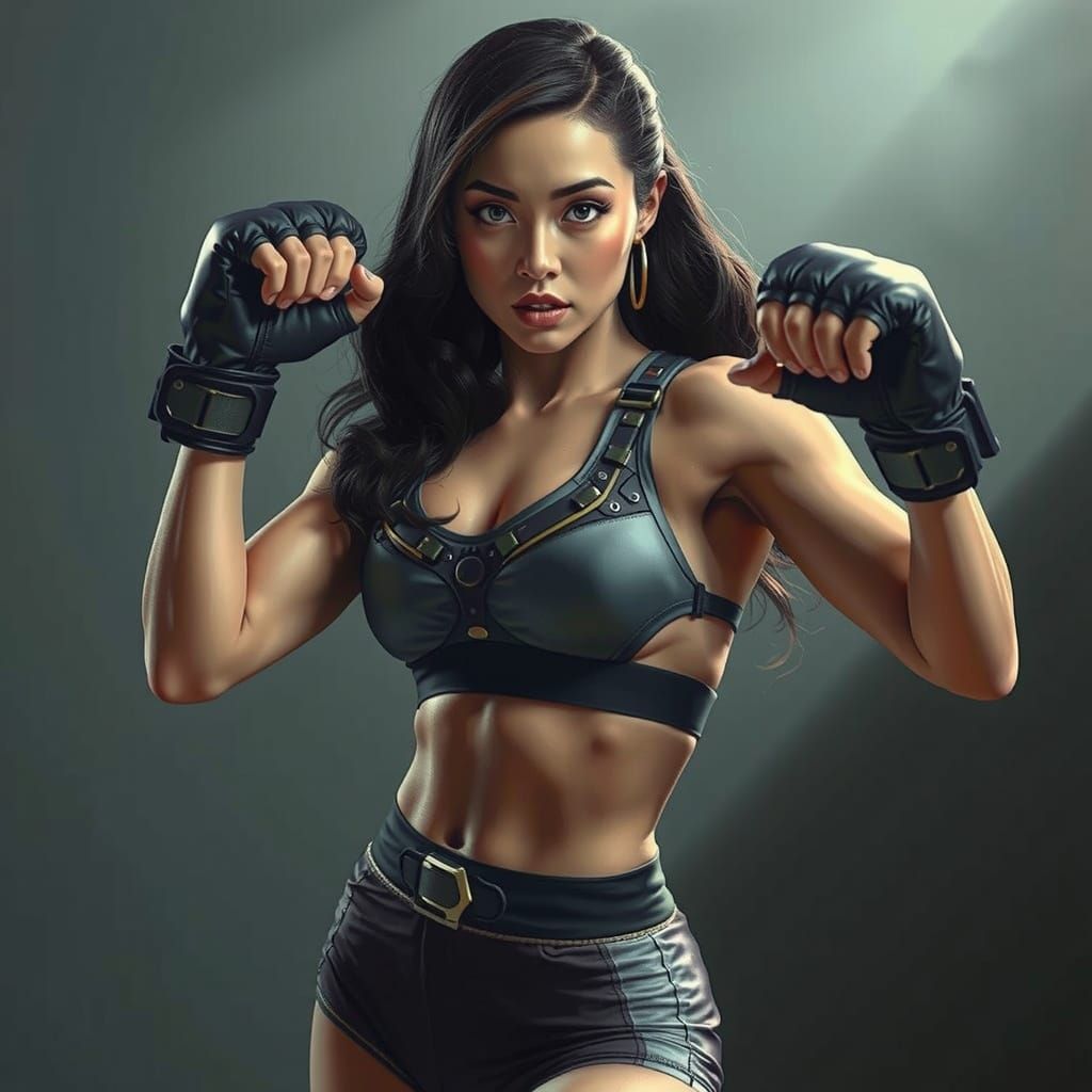 Elegant Woman in Sci-Fi Sportswear, Cinematic Style