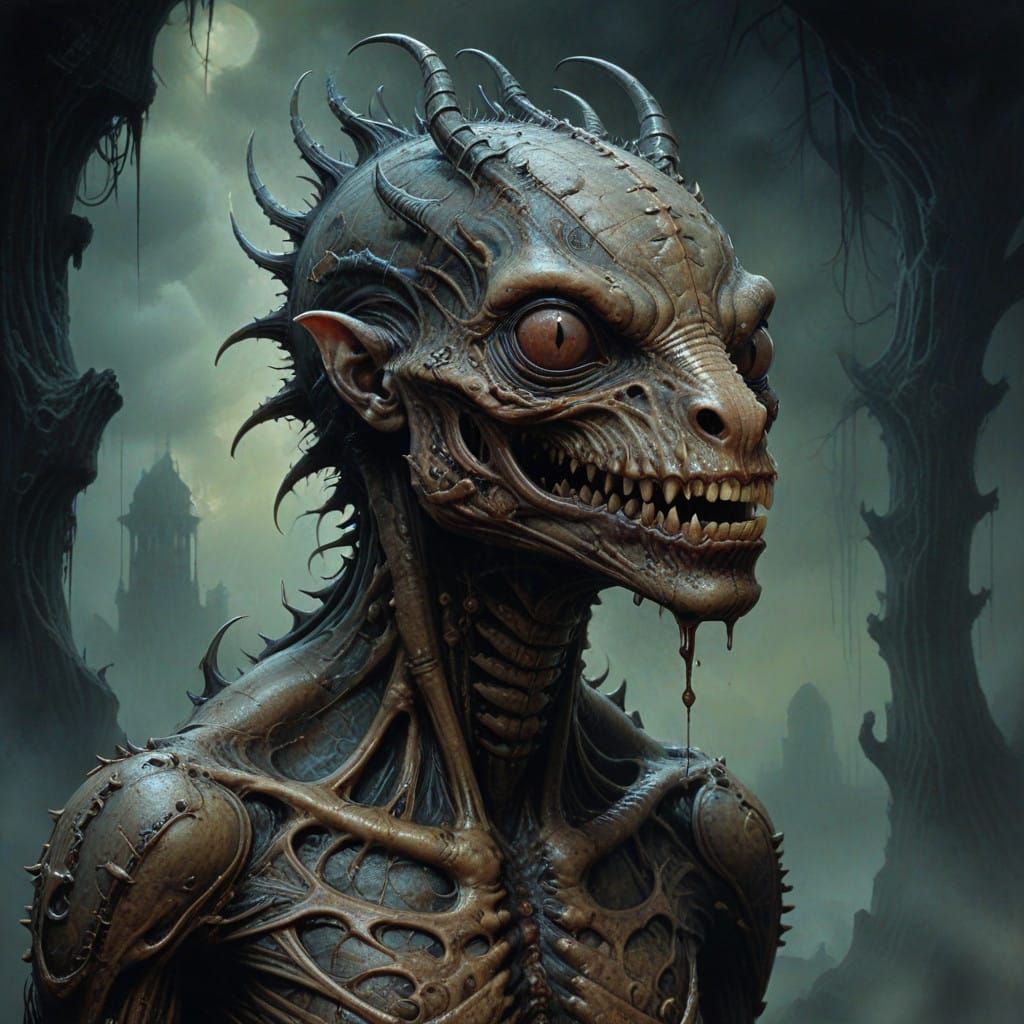 Grotesque, Mutated Salamander from a Dark, Twisted Dream