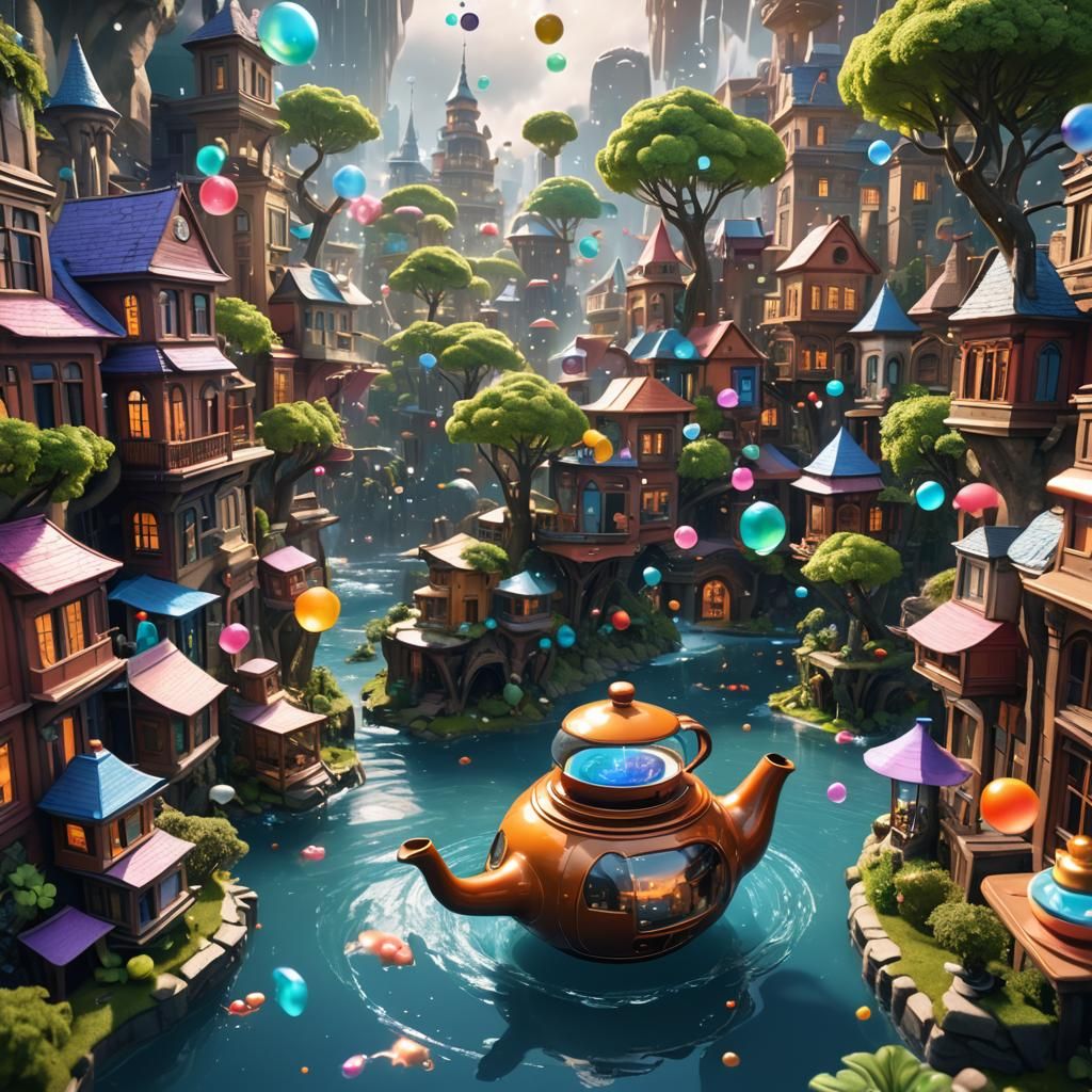 Whimsical City in Teapot: 3D Unreal Engine Dreamscape