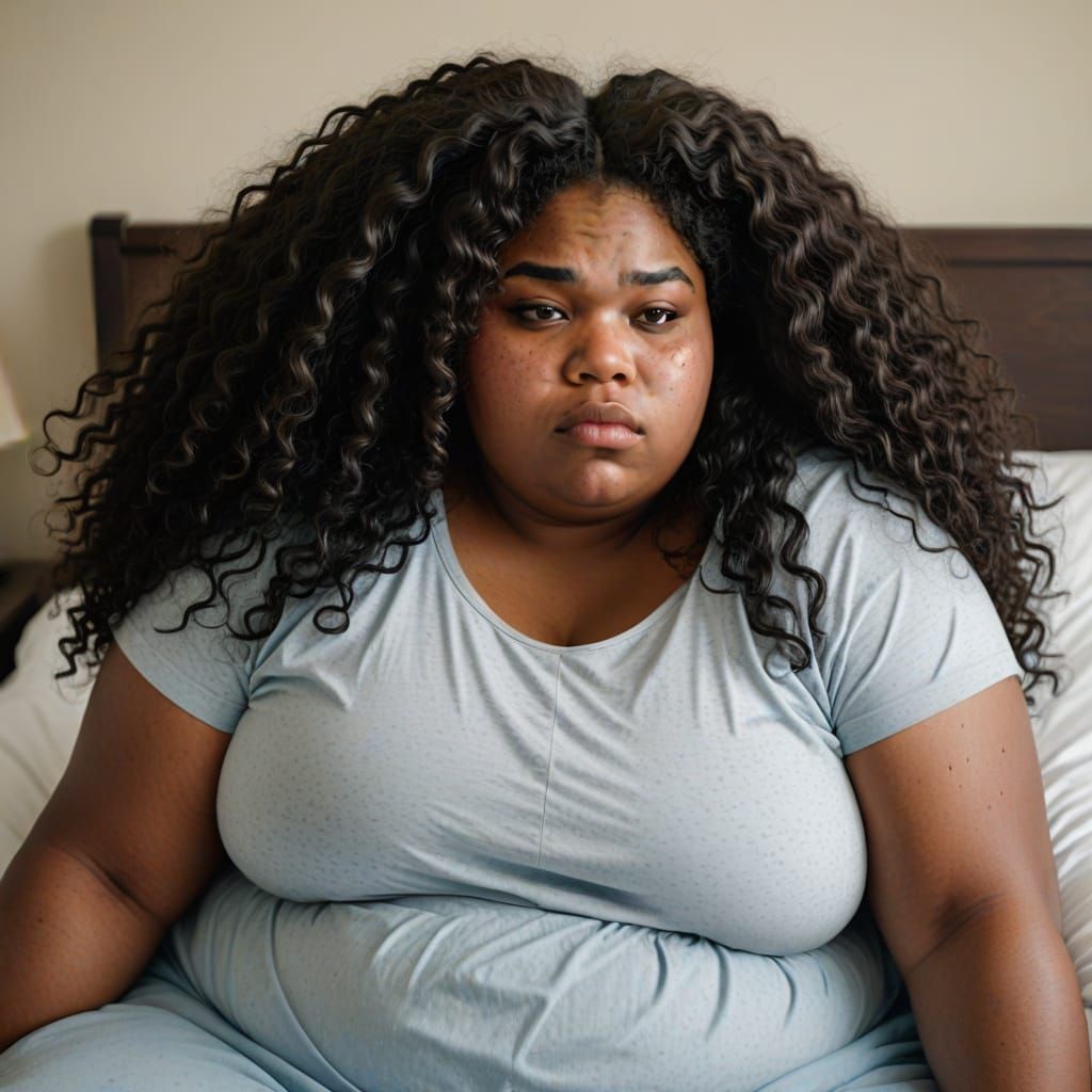 Unhappy Young Black Woman Lying in Bed