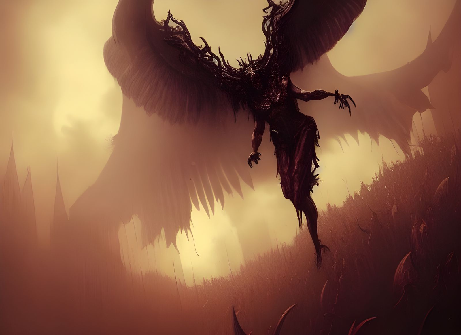 Sinister Winged Demon in Hellscape