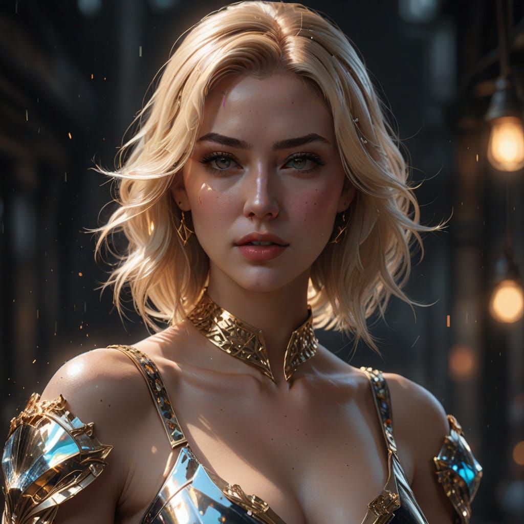 Busty Blonde Goddess in Intricately Detailed Portrait