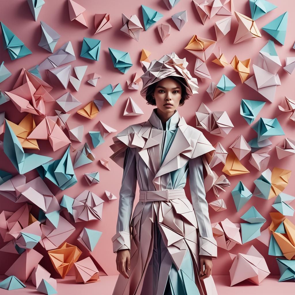 Avant-Garde Origami Fashion in Minimalist Studio