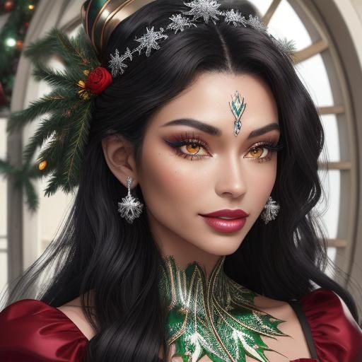 Festive Holiday Portrait of Model with Gift Boxes