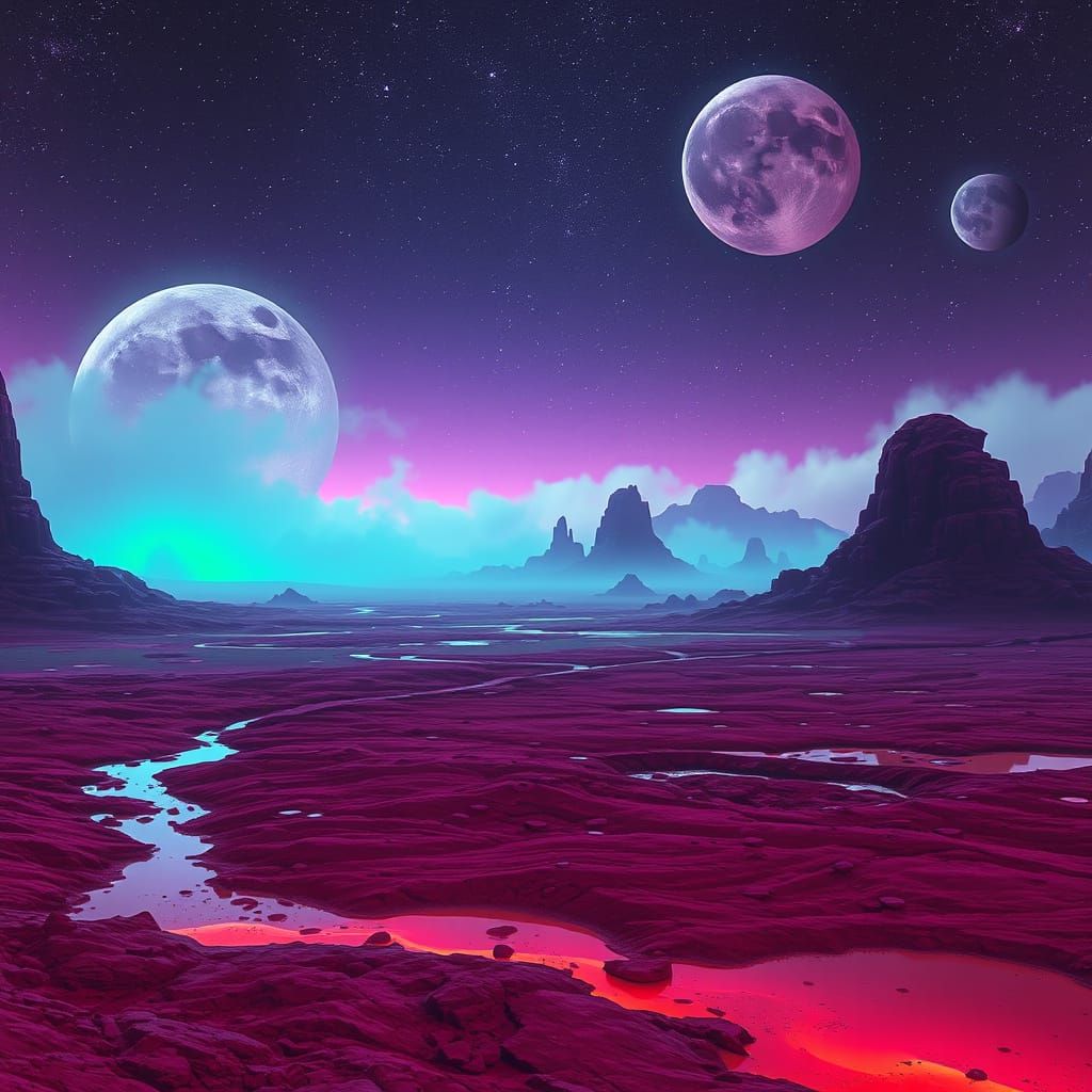 Fantasy Landscape with Red Earth and Green Fog