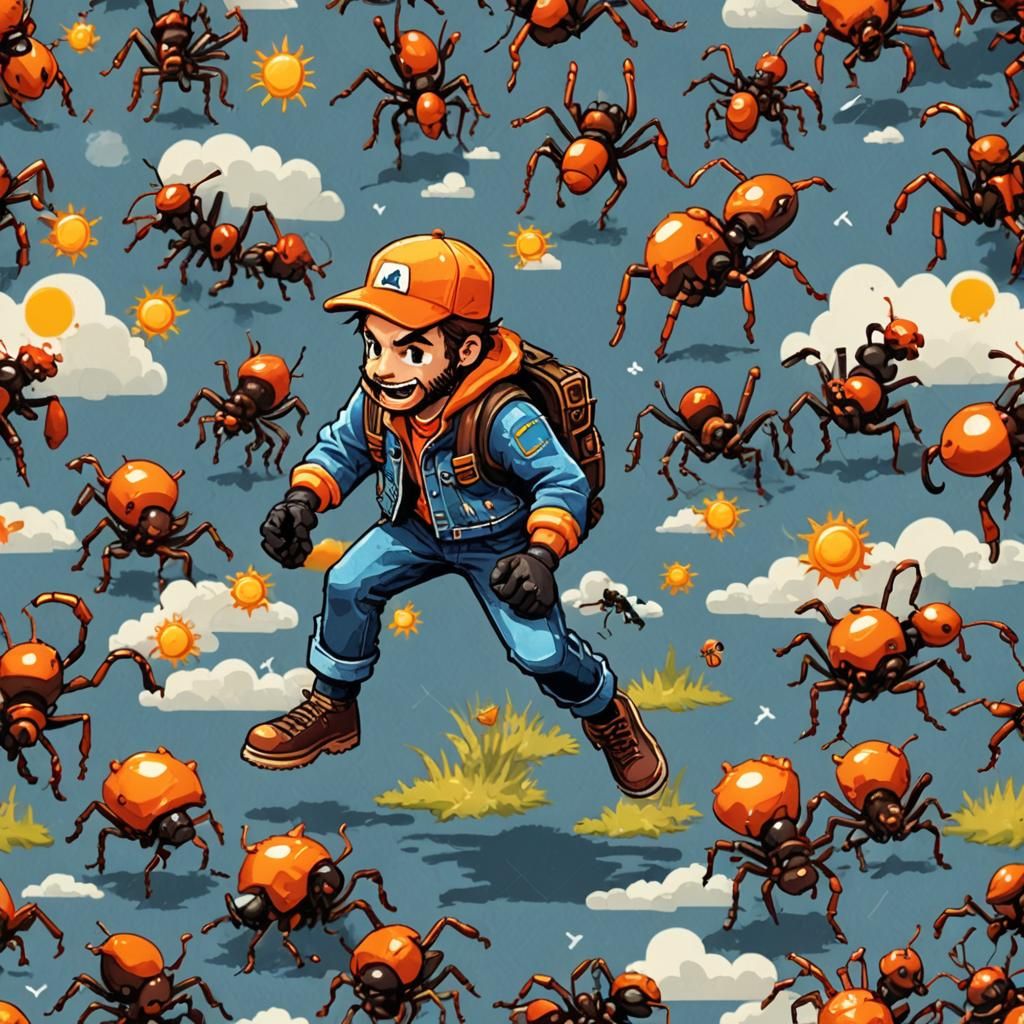 8-bit Hero Battles Ants in Divine Light