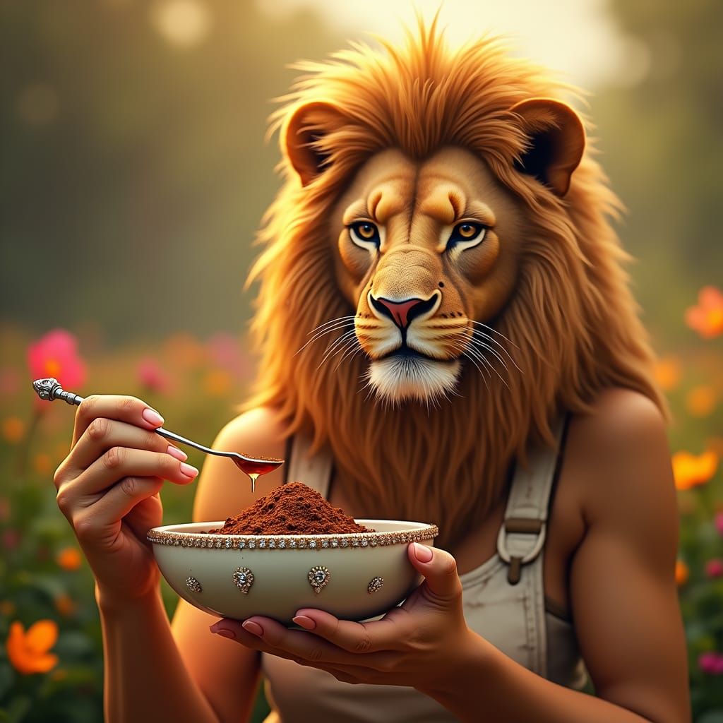 Lioness Mixes Coffee Mask: Atmospheric Concept Art