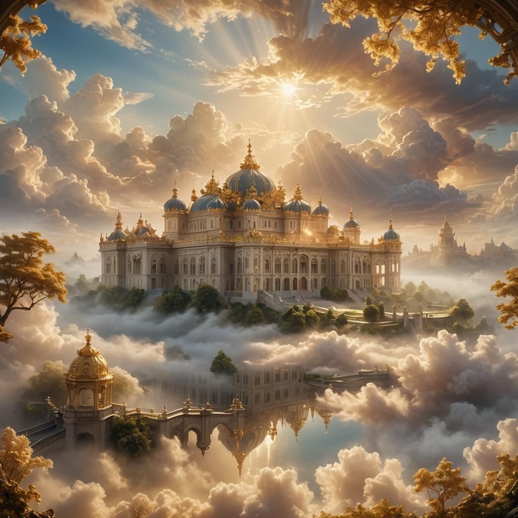 Romantic Palace Landscape in Golden Light