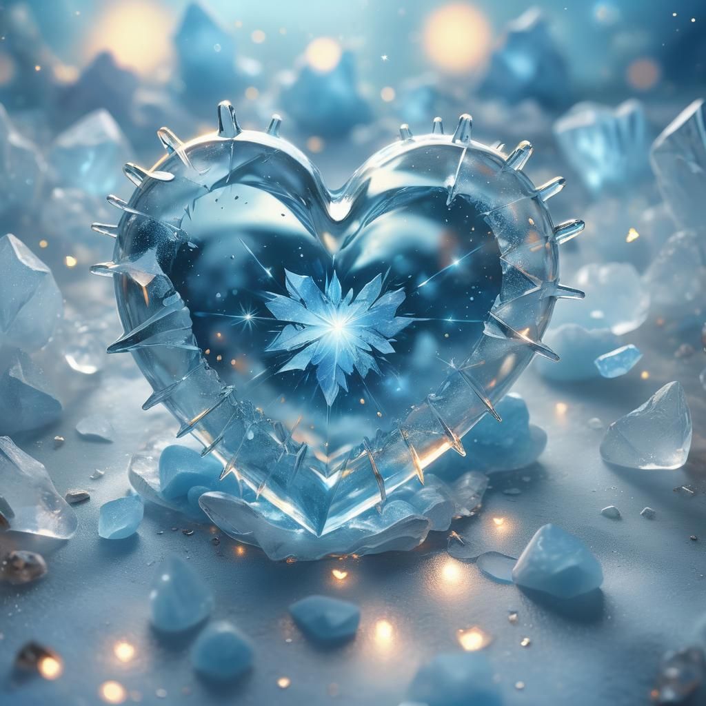 Ethereal Heart Floating in Ice and Magical Dust