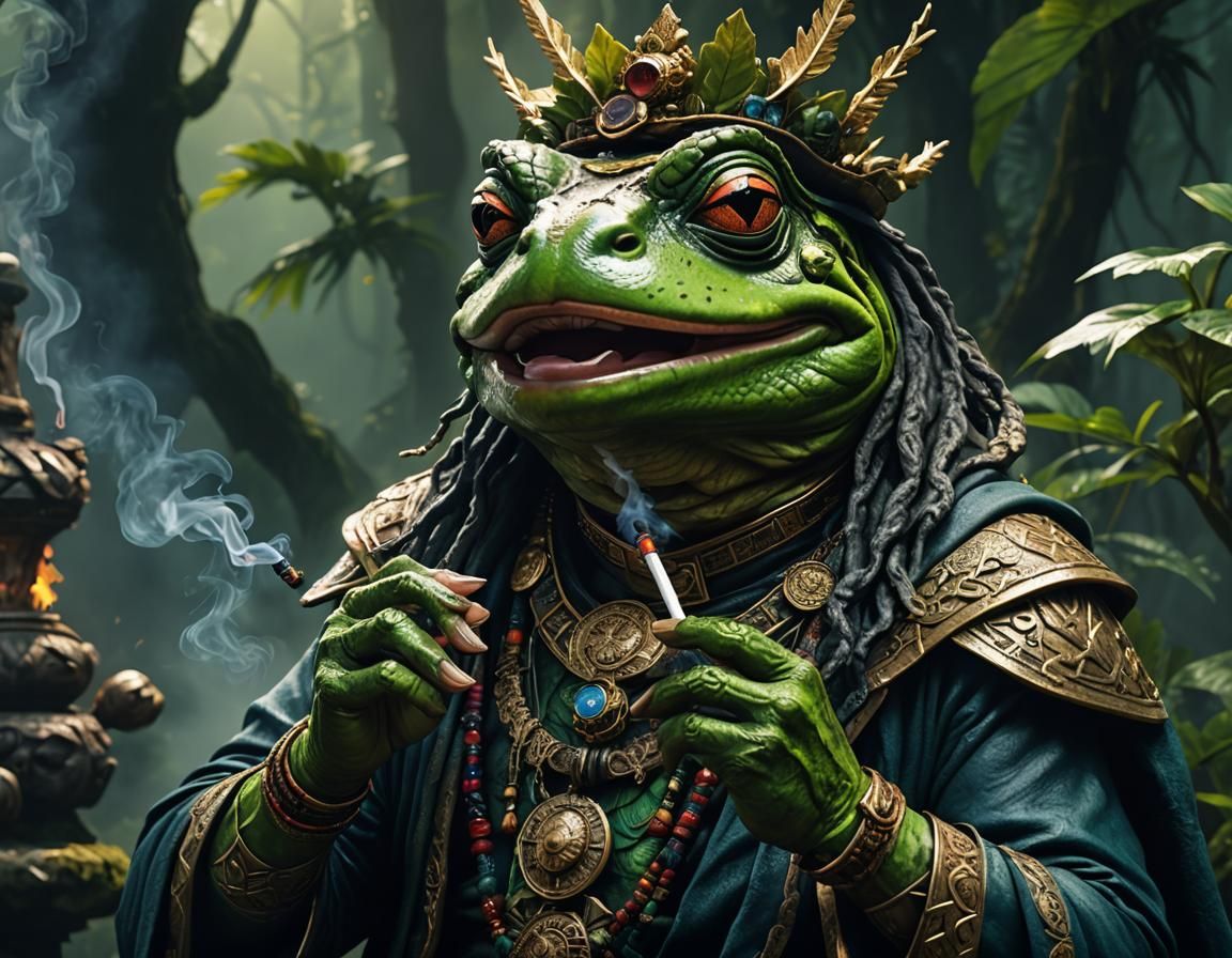 Frog Shaman Statue: A Dark Fantasy Portrait