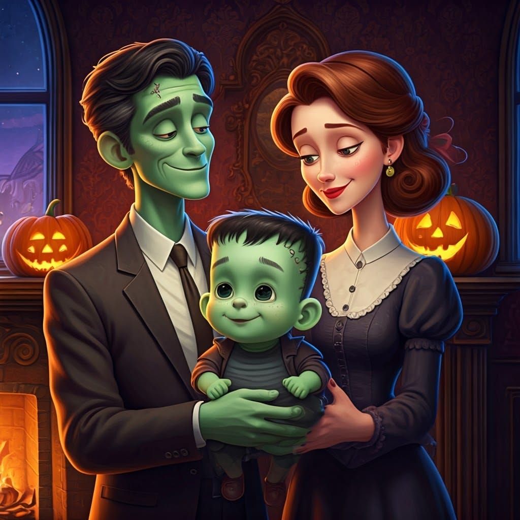Cute Frankenstein Baby in Pixar Style