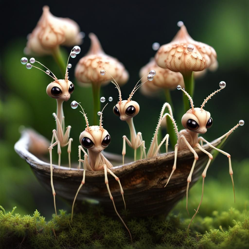 Winged Newborns in Glistening Fractal Garden