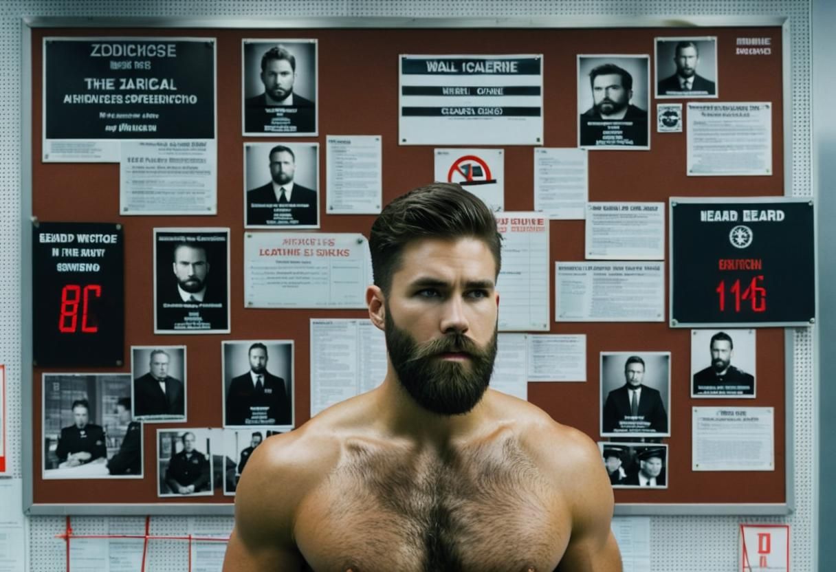 Young Man with Crime Board and Zodiac Signs