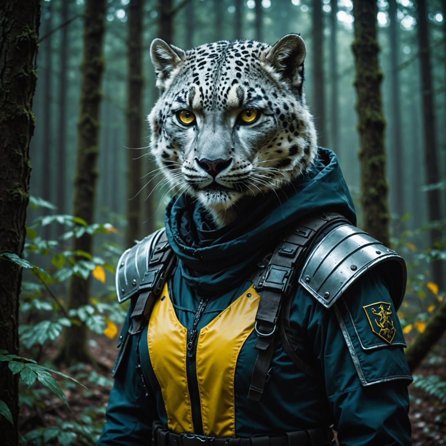 Snow Leopard Vampire Soldier in Amazonian Forest