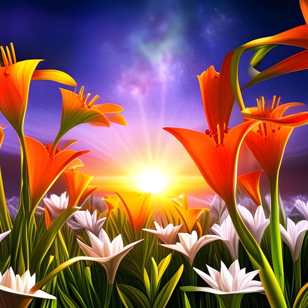 Colorful Lilies in Gouache Style