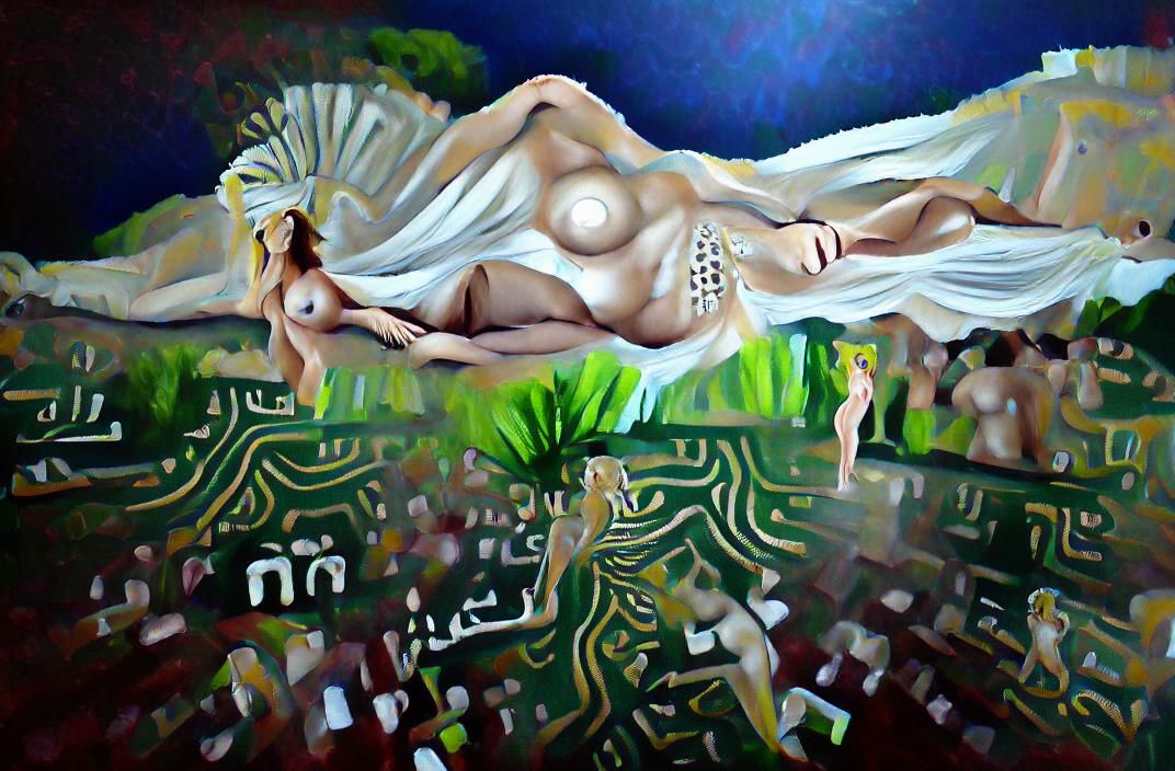 Modern Nude Aphrodite in the Parthenon: Acrylic Art