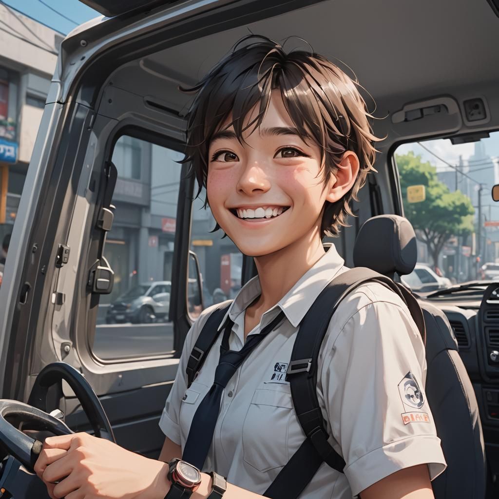 Smiling Van Driver in 3D Anime Art