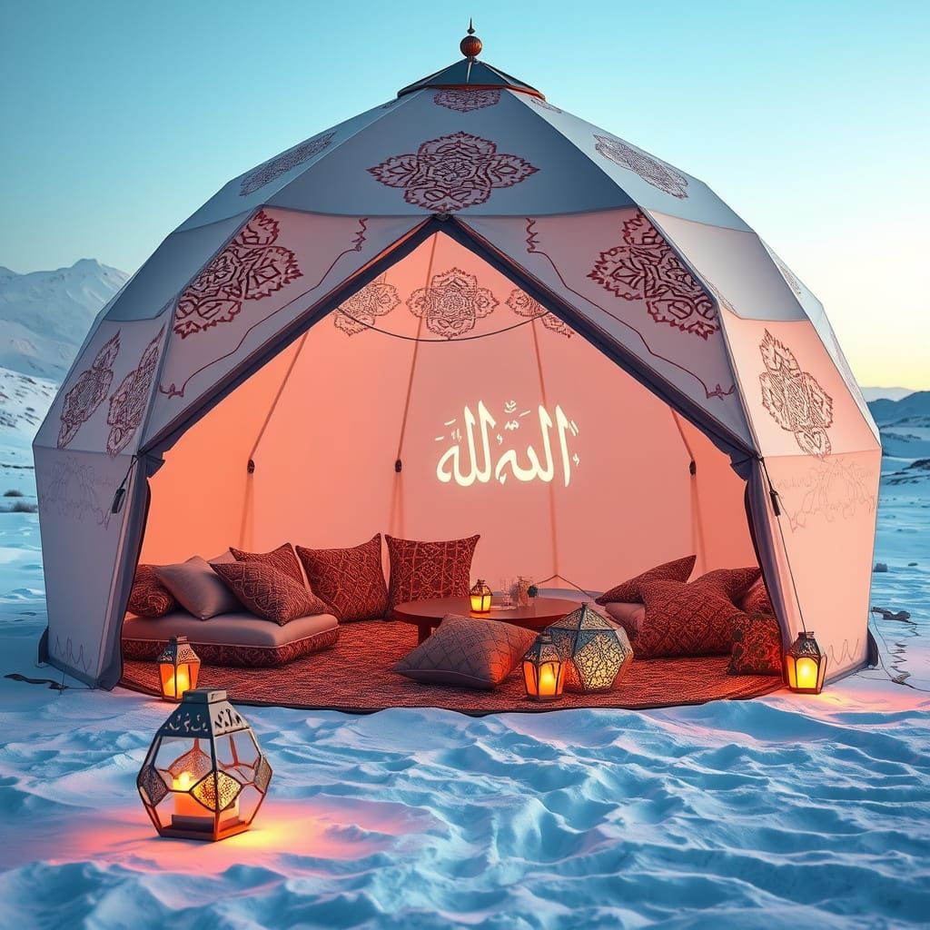 Winter Paradise Camping Scene in Islamic Middle Eastern Styl...