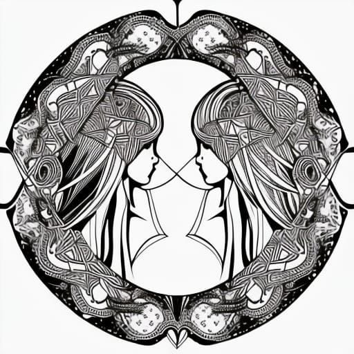 Elegant Gemini Illustration in Coloring Book Style