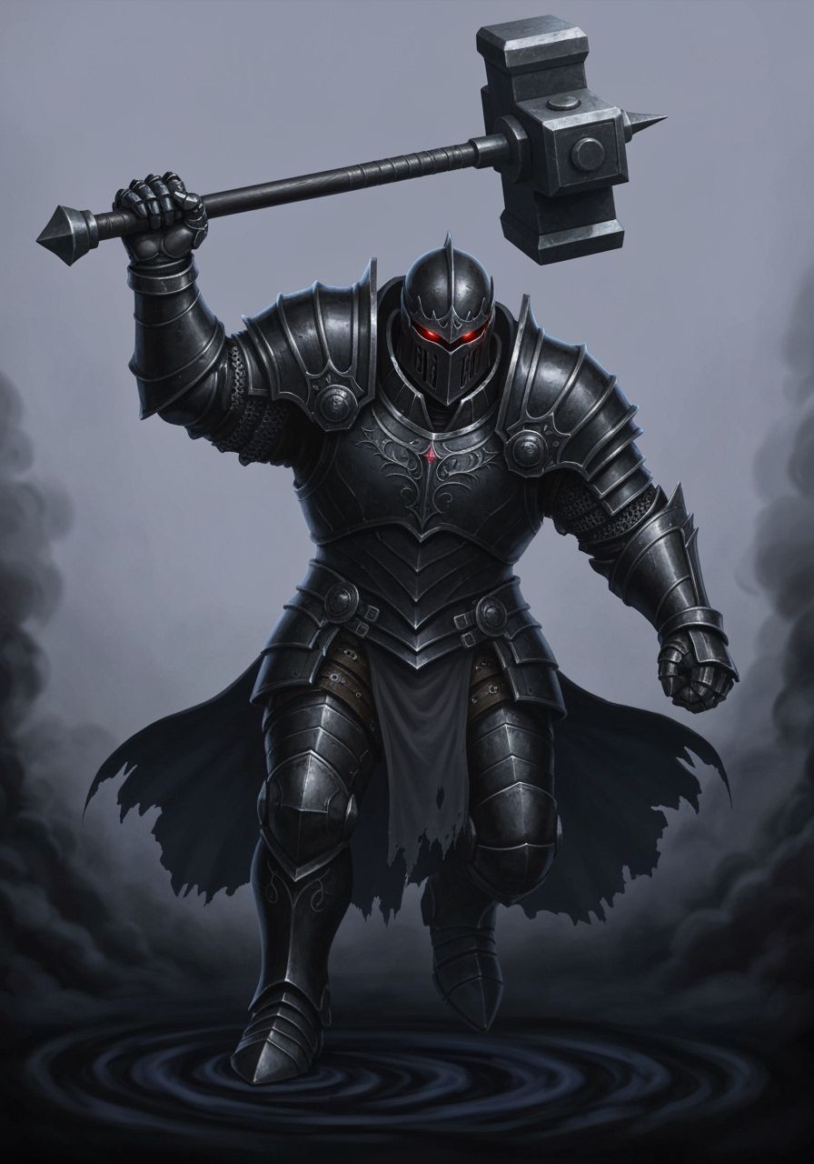 Knight Charging with Hammer in Gothic Armor