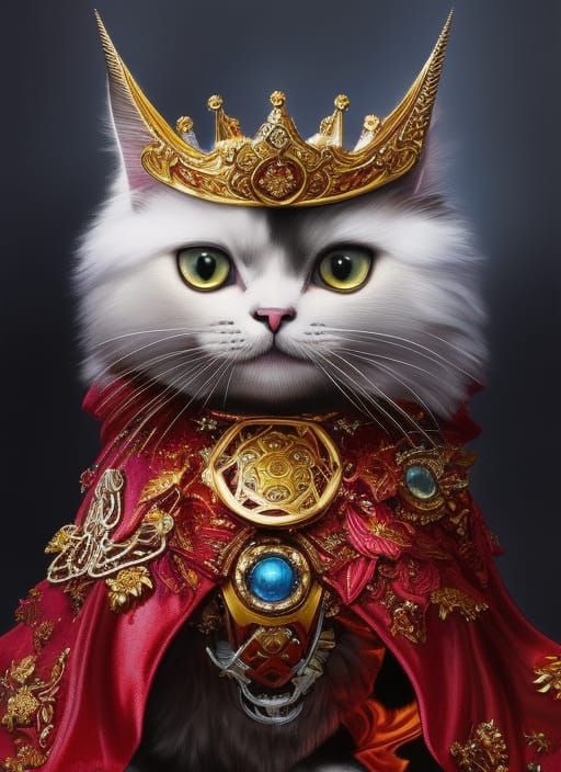Fluffy Cat Hero Mecha with Crown in Splash Art