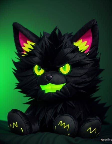 Cute Werewolf Stuffed Animal with Glowing Green Eyes