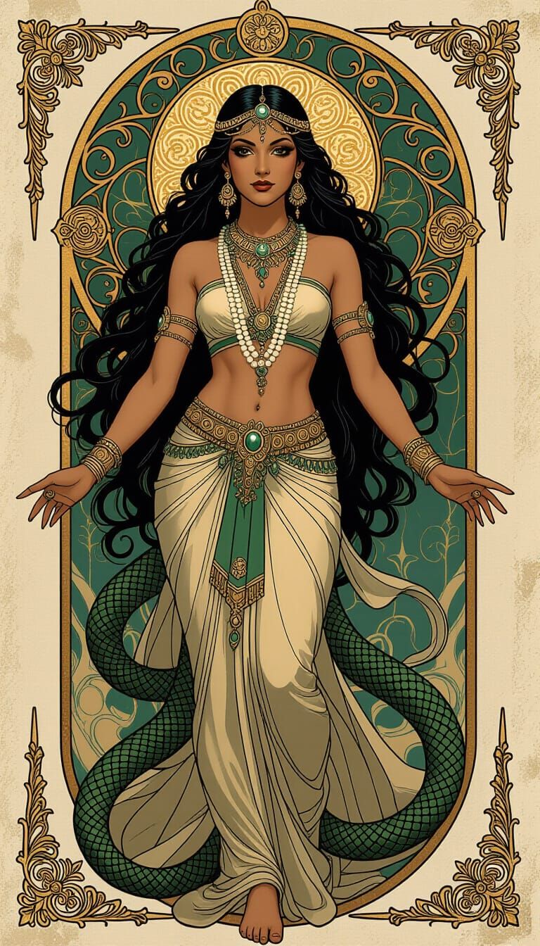 Kali: Serpent Goddess in Art Nouveau Style
