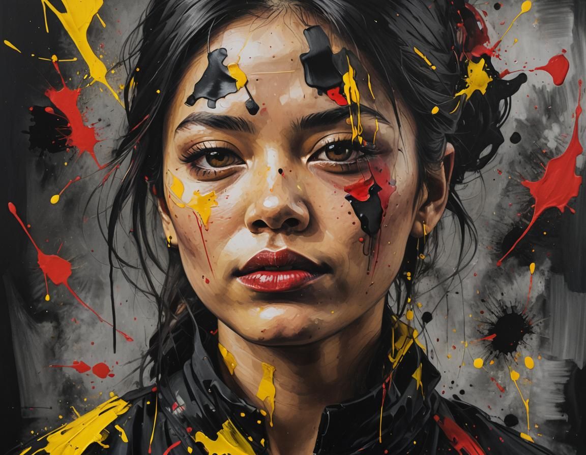 Tachisme Portrait with Dynamic Brushwork in Bold Colors