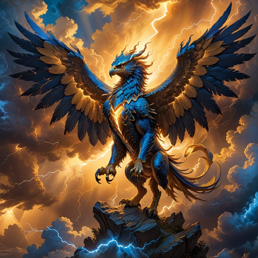 Lightning Gryphon Powers Storm in Baroque Oil Painting