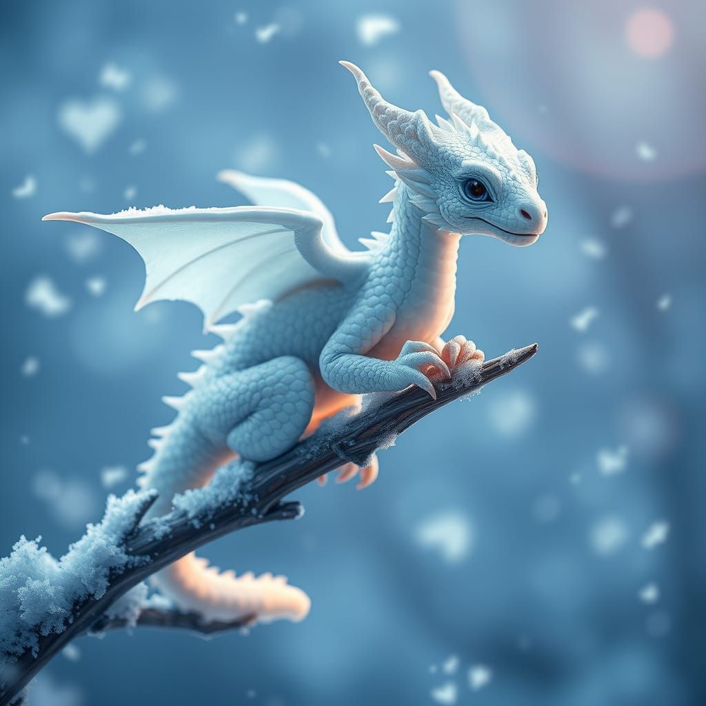 Delicate White Dragon Amidst Snowy Winter Wonderland