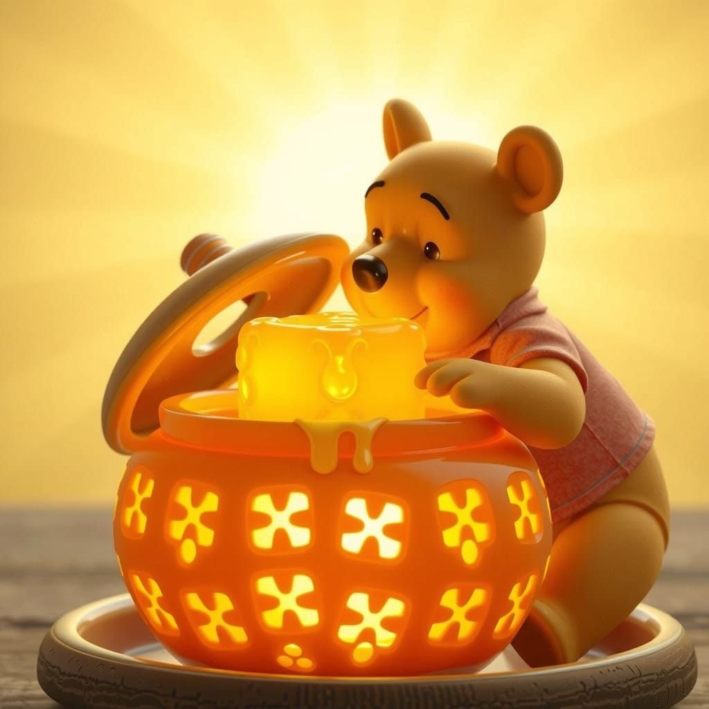 Pooh's Golden Honeypot Warmer in Vibrant 3D Digital Art